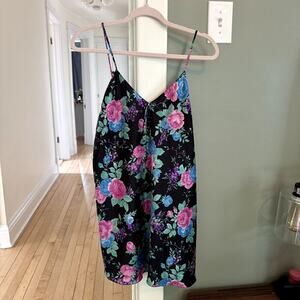 Black Foral Slipdress Women's Size Large Petite - made in USA VTG